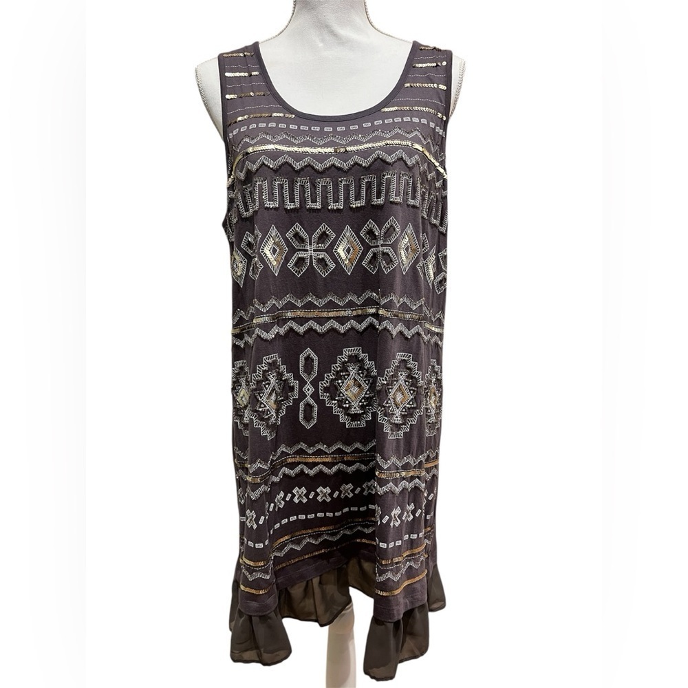 Logo Lavish By Lori Goldstein Greyish Purple Sequin Peplum Tunic